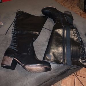 Distressed Lace Up Back Knee High Boots